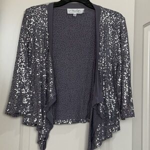 Colleen Lopez Gray Sequin Cardigan Jacket